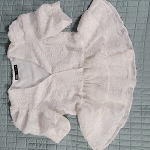 ZARA  Womens White Shaggy V-Neck Peplum Top/Blouse Size Small